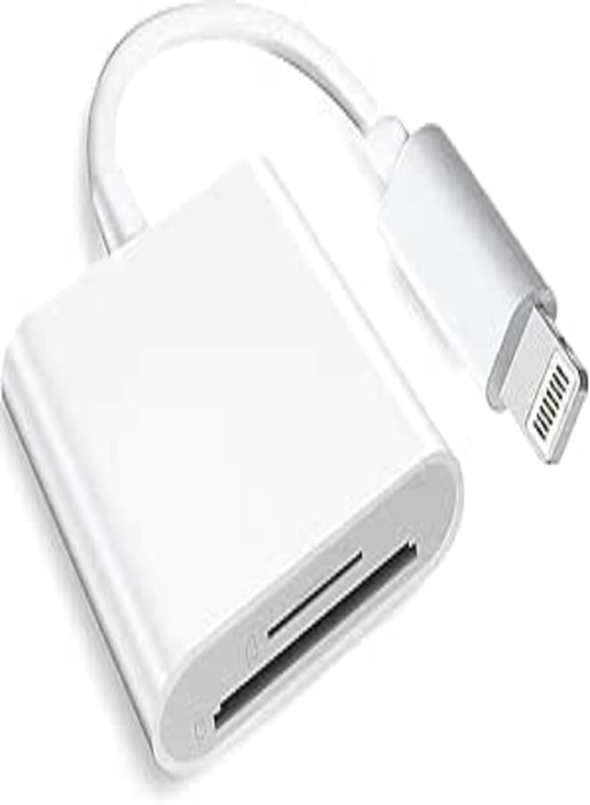 Lightning to SD Card Camera Reader for iPhone iPad, 2 in 1 Dual Card Slot Supports SD and TF Card, Portable Sd Card Adapter, Plug and Play